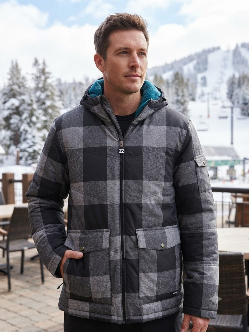 Billabong Men's Black & Gray Plaid Ski/ Snowboard Jacket Sz-Large